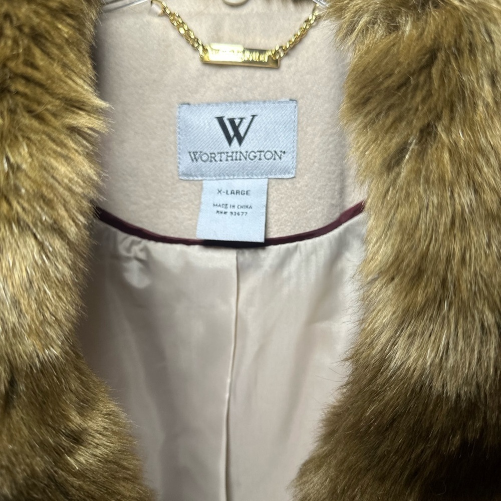 NWOT WORTHINGTON LINED WOOL BLEND FAUX FUR REMOVABLE COLLAR COAT WITH BELT - Picture 14 of 14